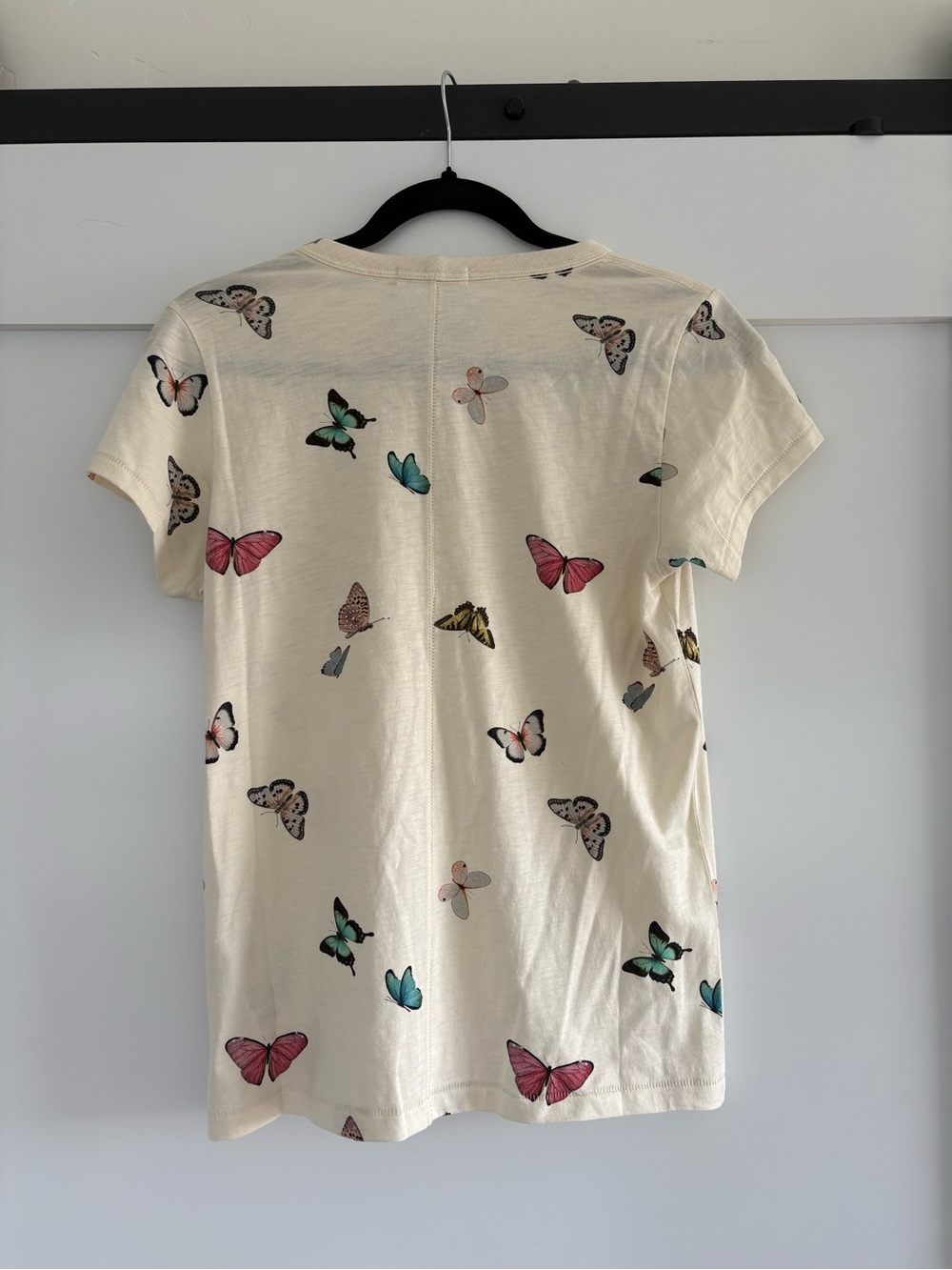 rag & bone Cream Short Sleeve Tee with Multicolor Butterfly Print - Picture 6 of 8